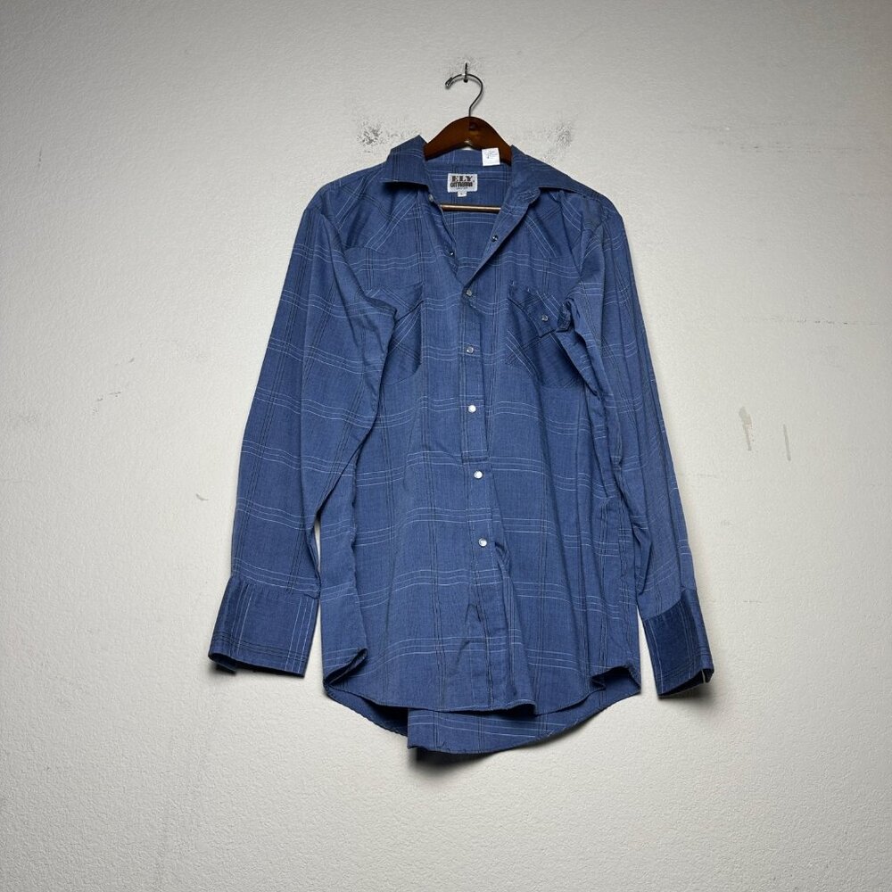 ELY Cattleman Long Sleeve Shirt Men L Blue Western Pearl Snap 90s Prep Striped